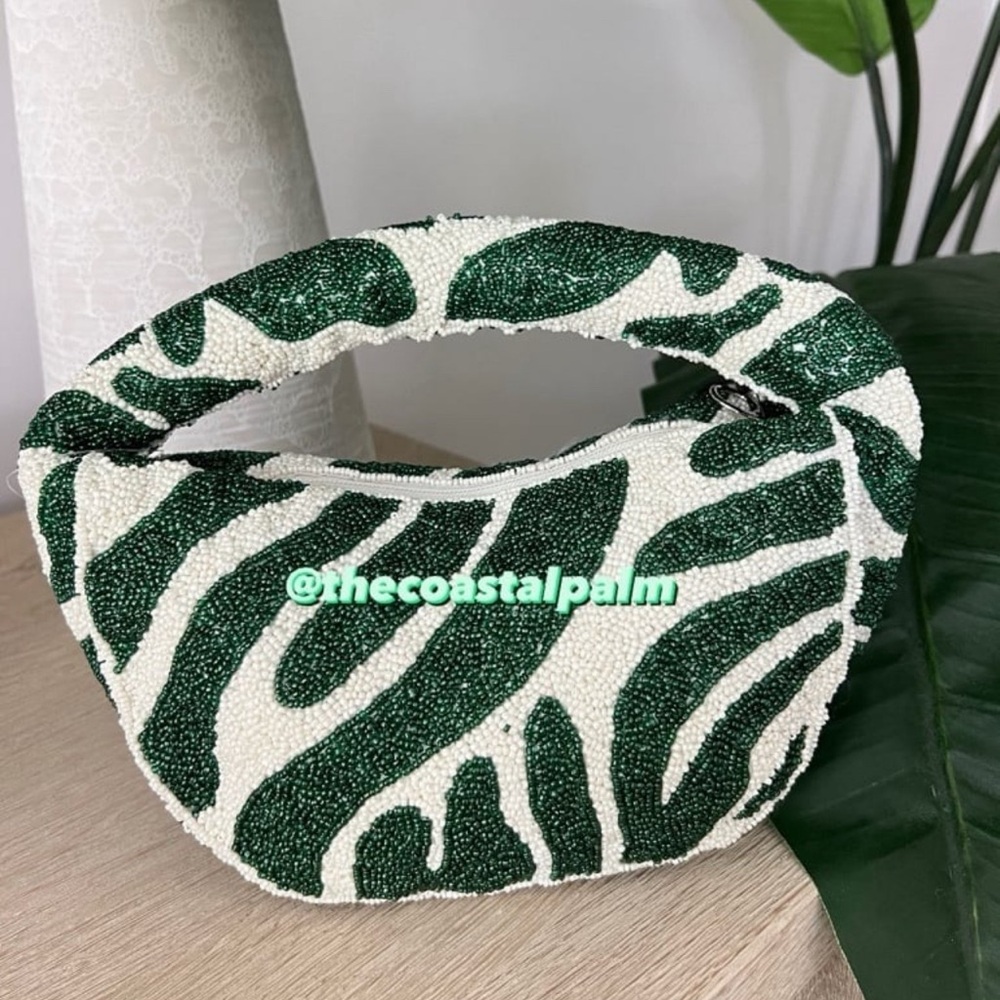 Green and White Sincerely Jules Viral Beaded Bag, NWT